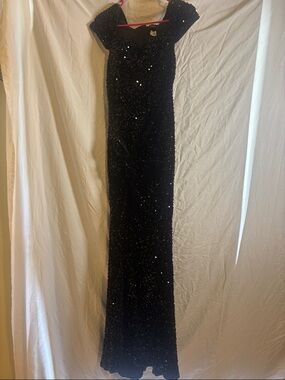 Black Sequin Maxi Dress with Cap Sleeves
